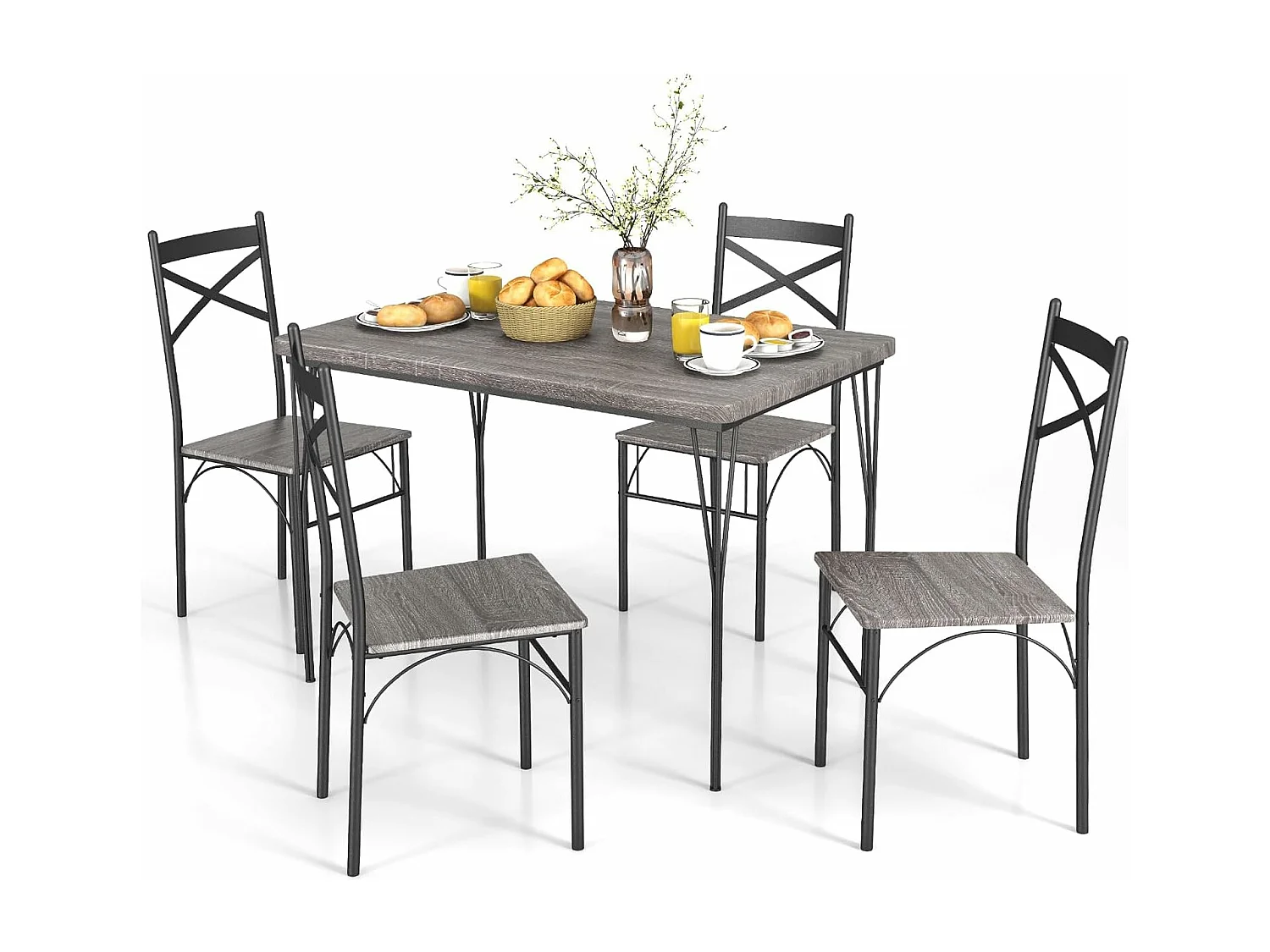 Ensemble Table à Manger avec 4 Chaises, Table de Cuisine avec 4 Chaises, Cadre en Métal, 110x70cm