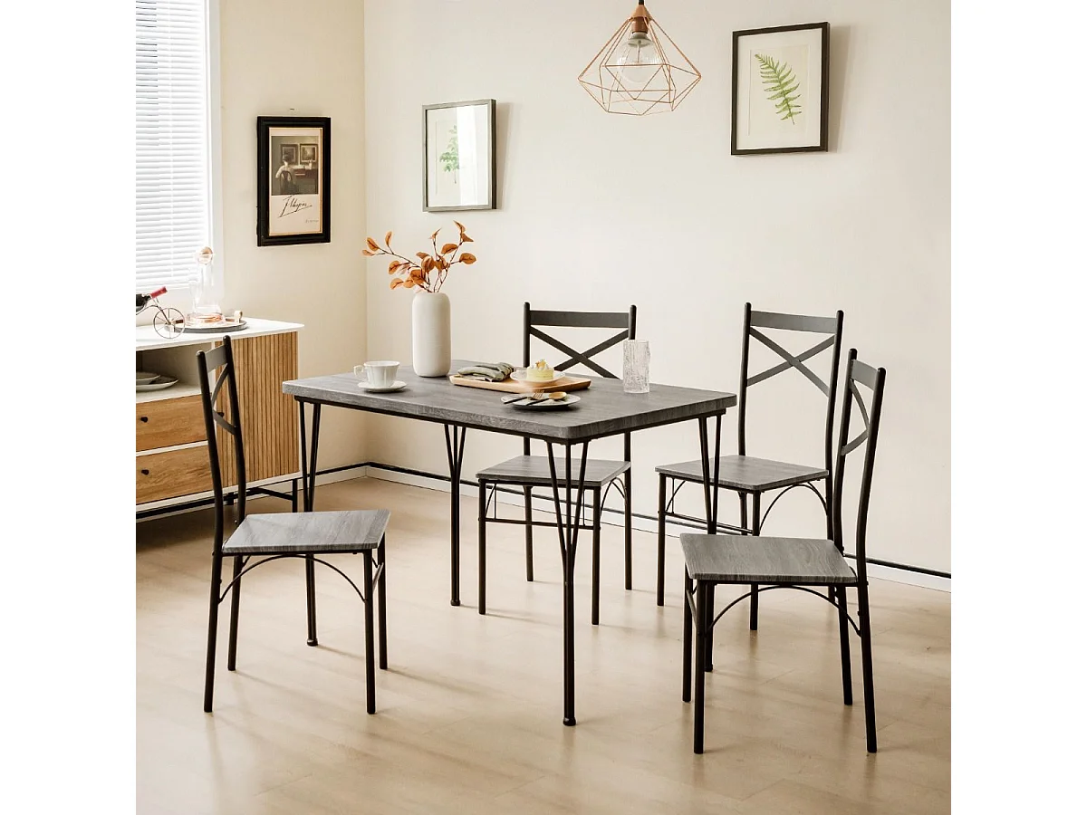 Ensemble Table à Manger avec 4 Chaises, Table de Cuisine avec 4 Chaises, Cadre en Métal, 110x70cm