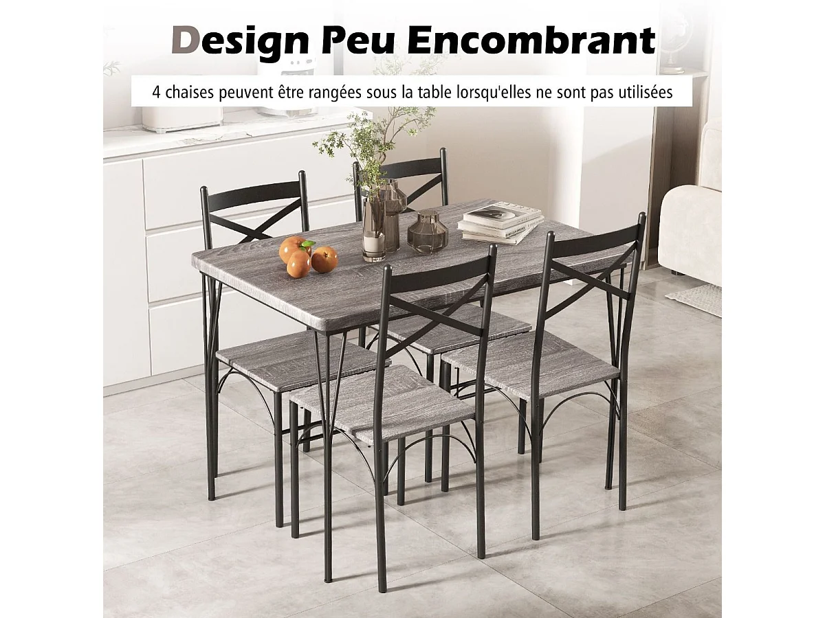 Ensemble Table à Manger avec 4 Chaises, Table de Cuisine avec 4 Chaises, Cadre en Métal, 110x70cm