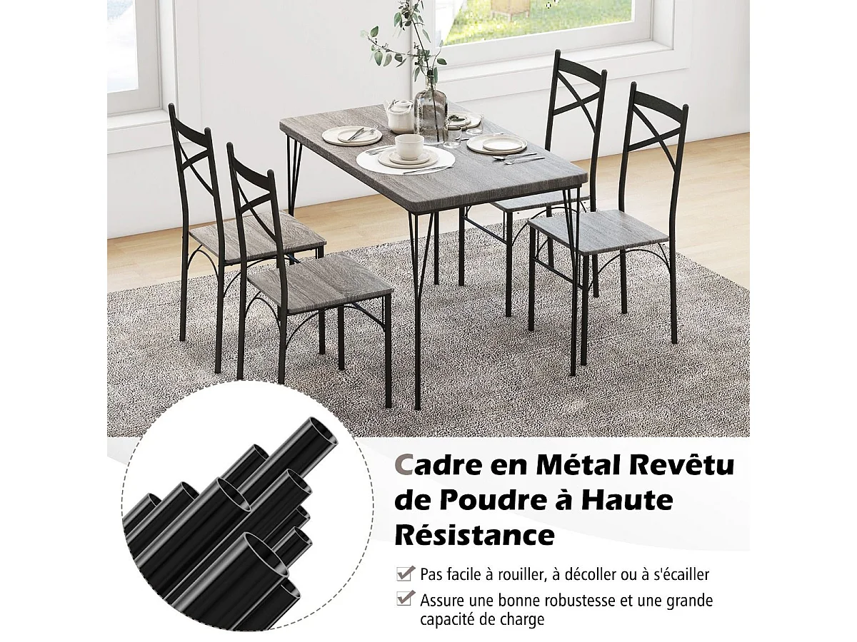 Ensemble Table à Manger avec 4 Chaises, Table de Cuisine avec 4 Chaises, Cadre en Métal, 110x70cm
