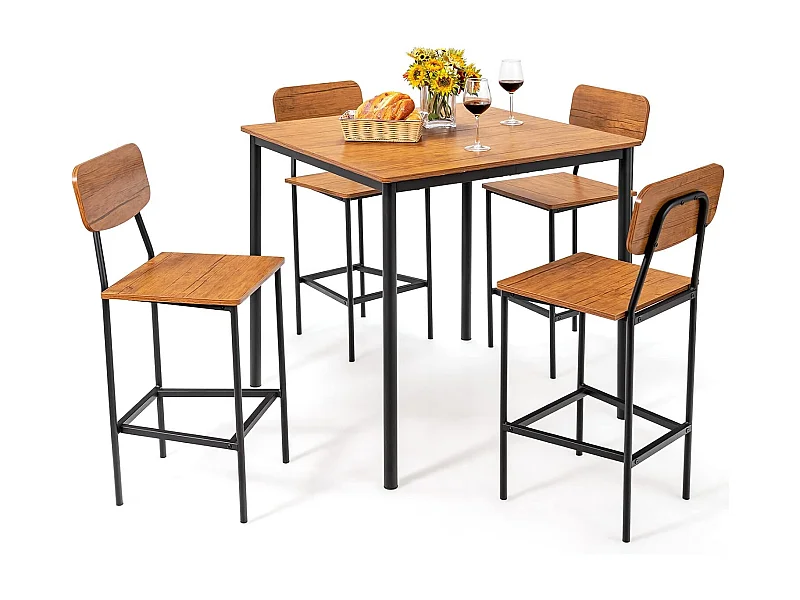 Table a manger avec 4 tabourets de bar armature métal contemporain/ensemble 5 pcs
