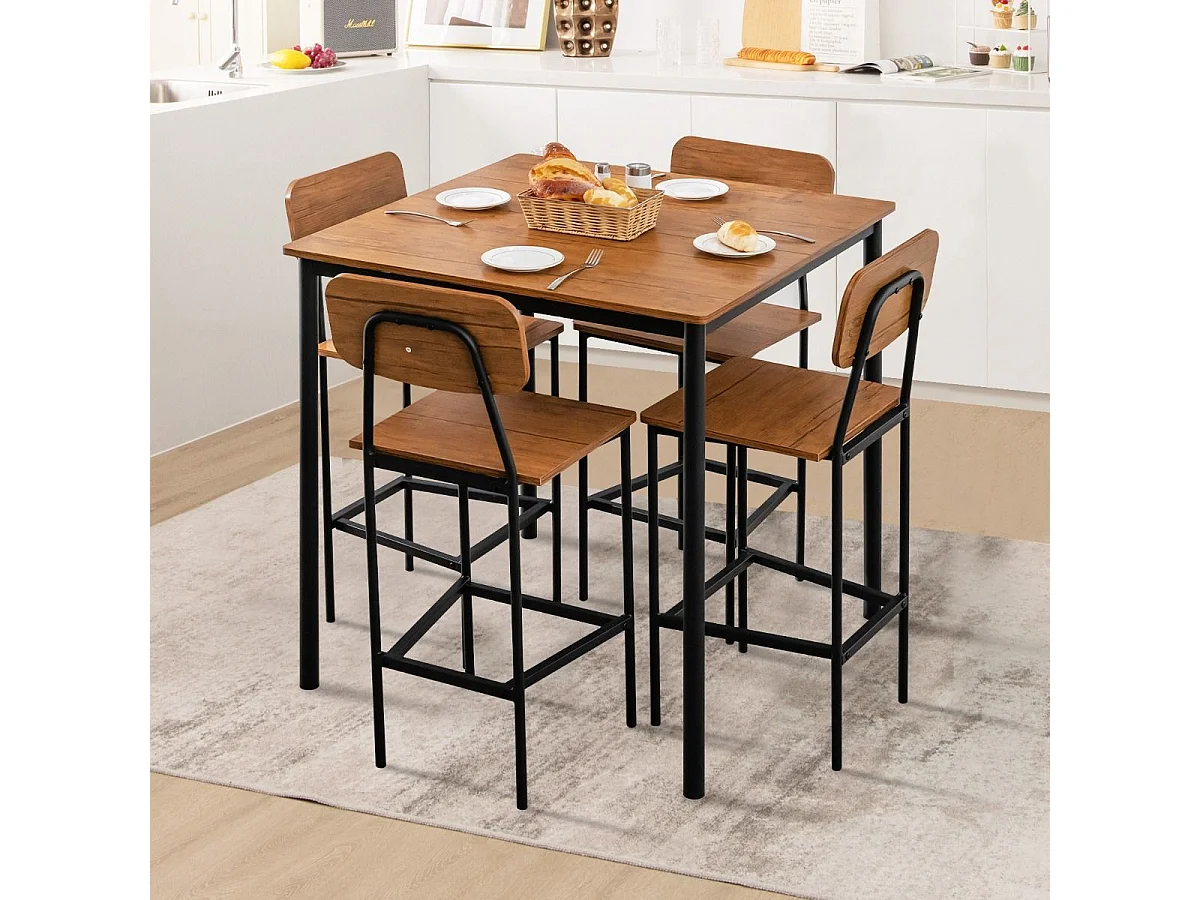 Table a manger avec 4 tabourets de bar armature métal contemporain/ensemble 5 pcs