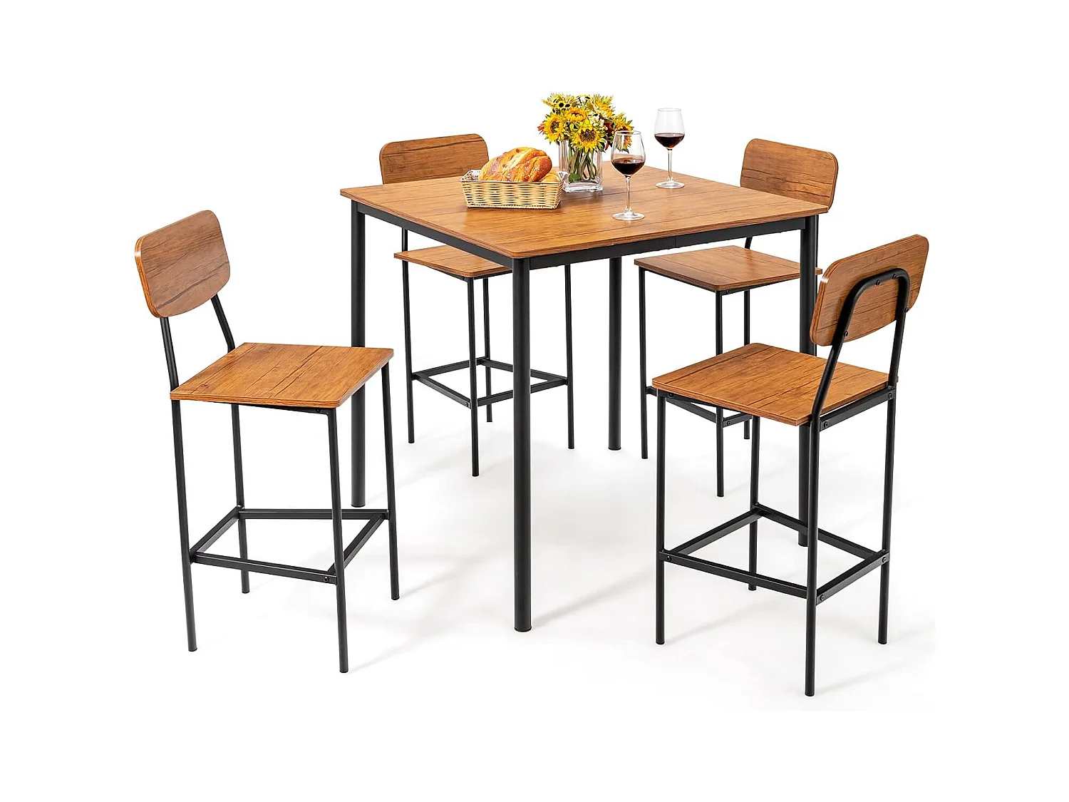 Table a manger avec 4 tabourets de bar armature métal contemporain/ensemble 5 pcs