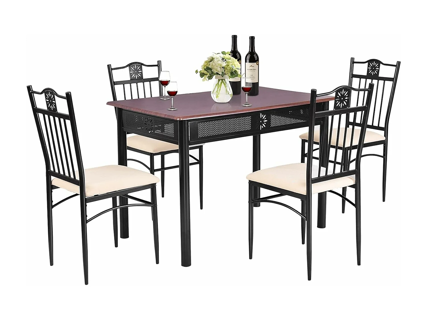 Table à Manger avec 4 Chaises, Ensemble Table et 4 Chaises Rembourrées, Cadre en Métal, Table Cuisine Rectangulaire 107x70cm pour Salle à Manger, Cuisine, Salon (Purple)