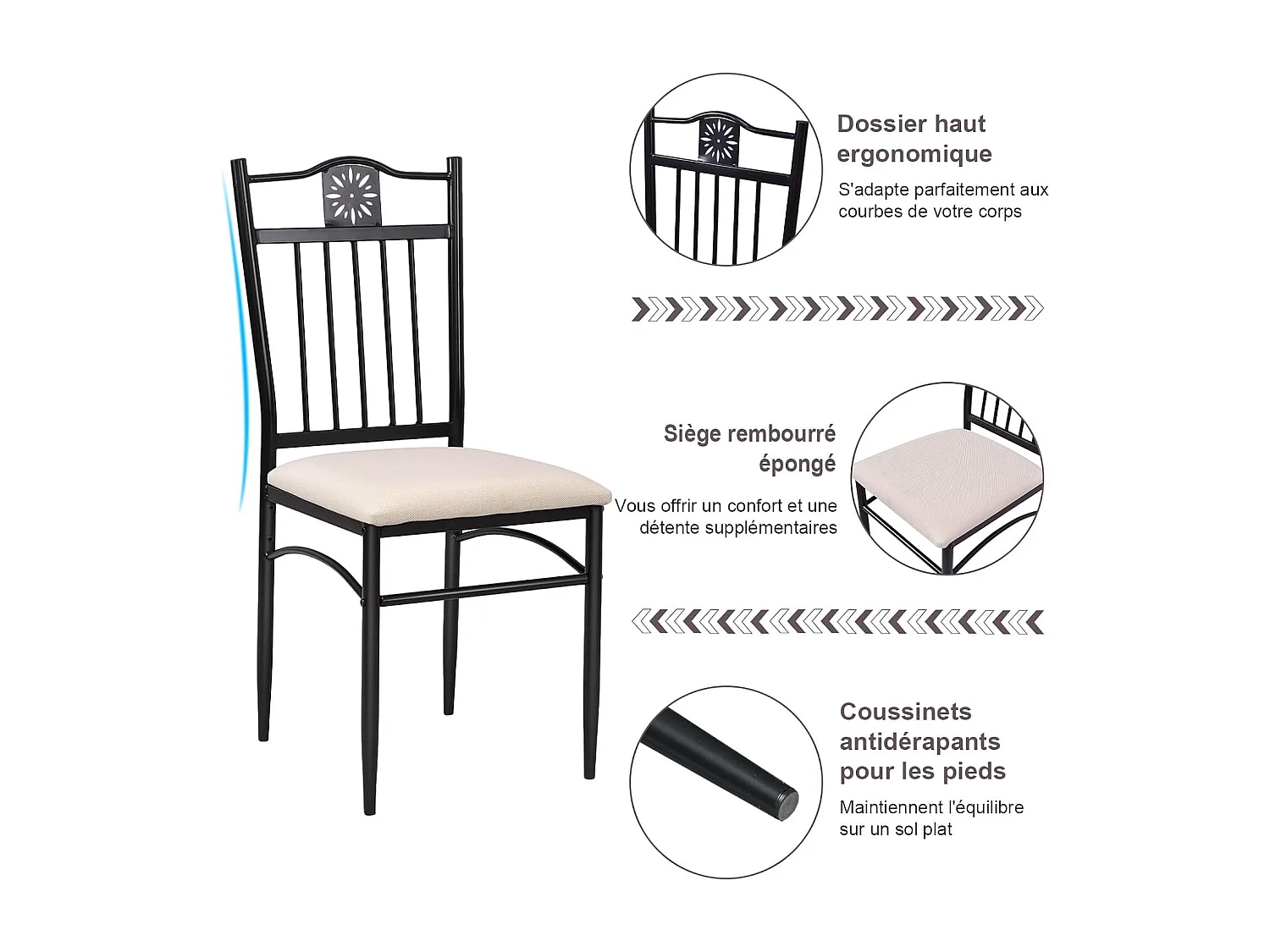 Table à Manger avec 4 Chaises, Ensemble Table et 4 Chaises Rembourrées, Cadre en Métal, Table Cuisine Rectangulaire 107x70cm pour Salle à Manger, Cuisine, Salon (Purple)