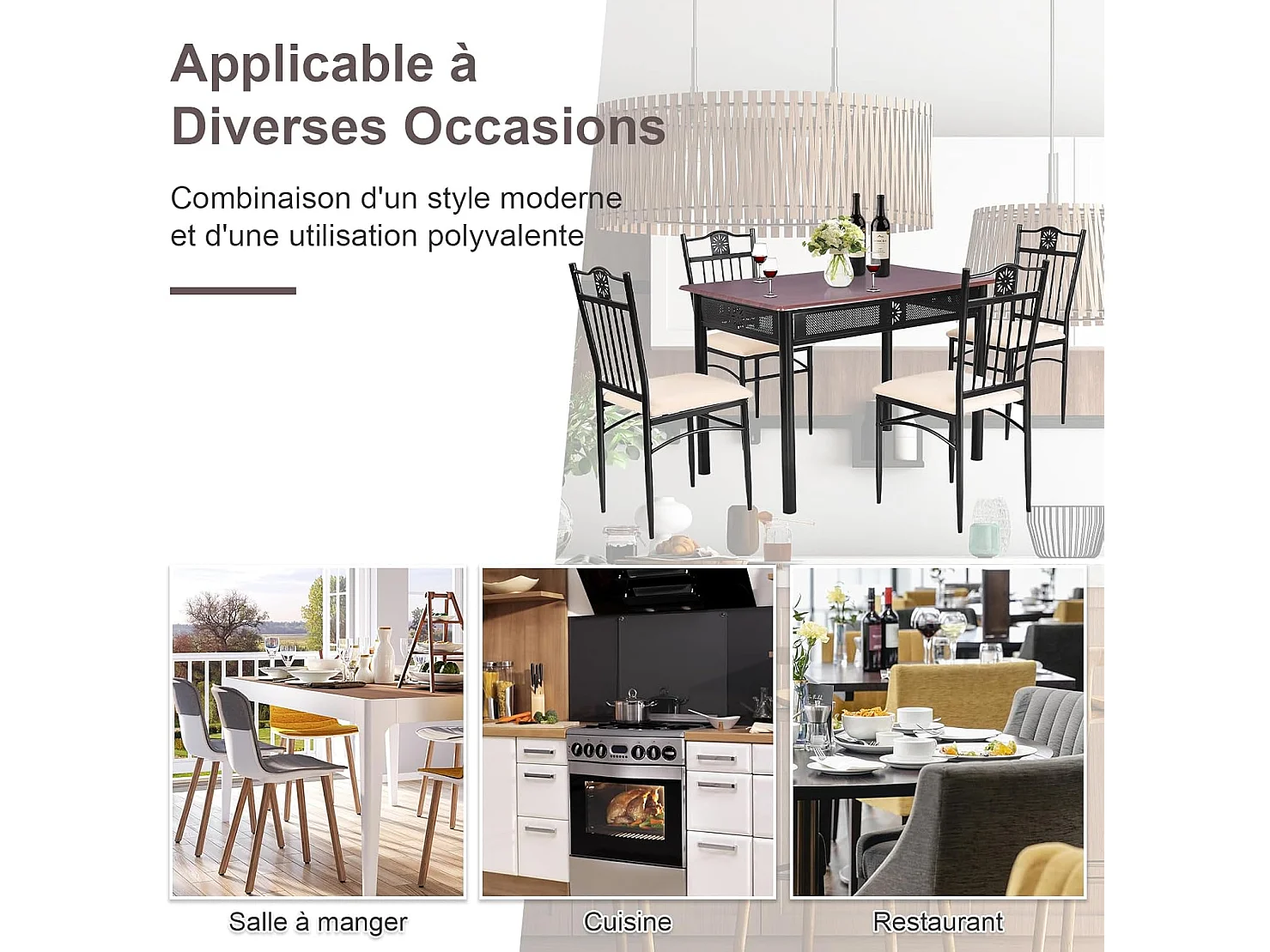 Table à Manger avec 4 Chaises, Ensemble Table et 4 Chaises Rembourrées, Cadre en Métal, Table Cuisine Rectangulaire 107x70cm pour Salle à Manger, Cuisine, Salon (Purple)