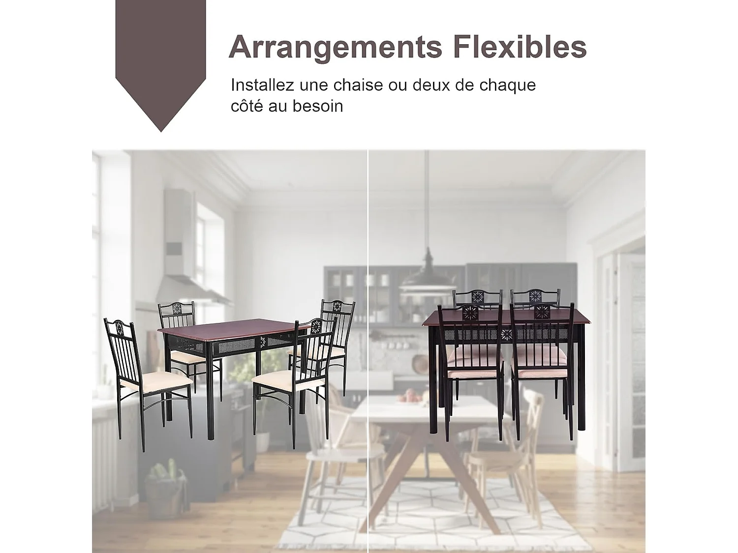 Table à Manger avec 4 Chaises, Ensemble Table et 4 Chaises Rembourrées, Cadre en Métal, Table Cuisine Rectangulaire 107x70cm pour Salle à Manger, Cuisine, Salon (Purple)