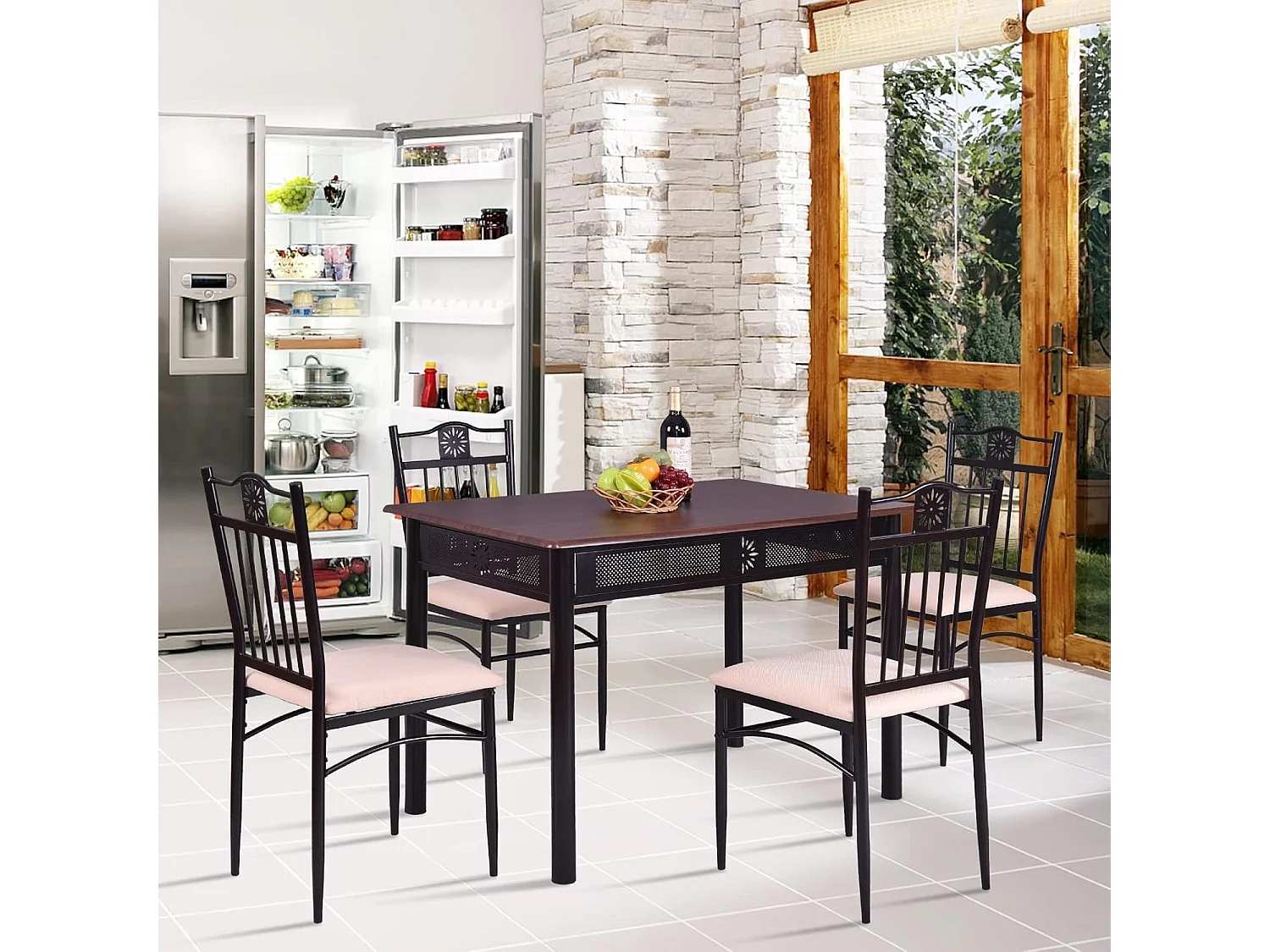 Table à Manger avec 4 Chaises, Ensemble Table et 4 Chaises Rembourrées, Cadre en Métal, Table Cuisine Rectangulaire 107x70cm pour Salle à Manger, Cuisine, Salon (Purple)