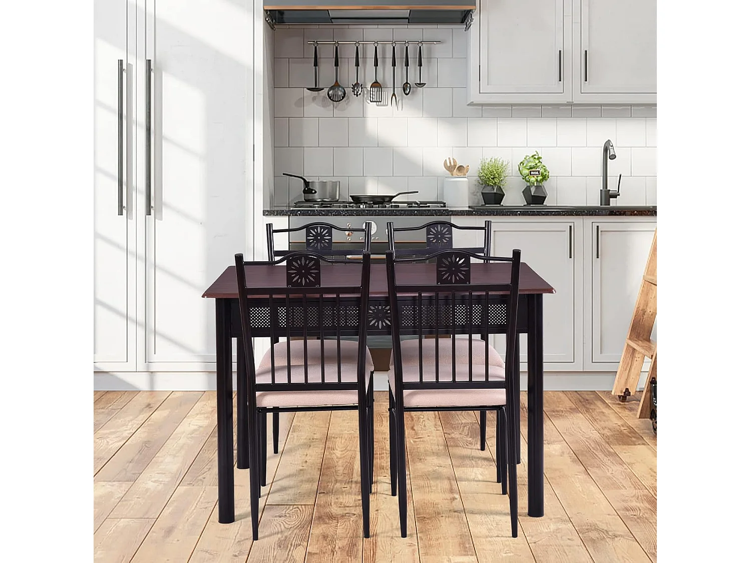 Table à Manger avec 4 Chaises, Ensemble Table et 4 Chaises Rembourrées, Cadre en Métal, Table Cuisine Rectangulaire 107x70cm pour Salle à Manger, Cuisine, Salon (Purple)