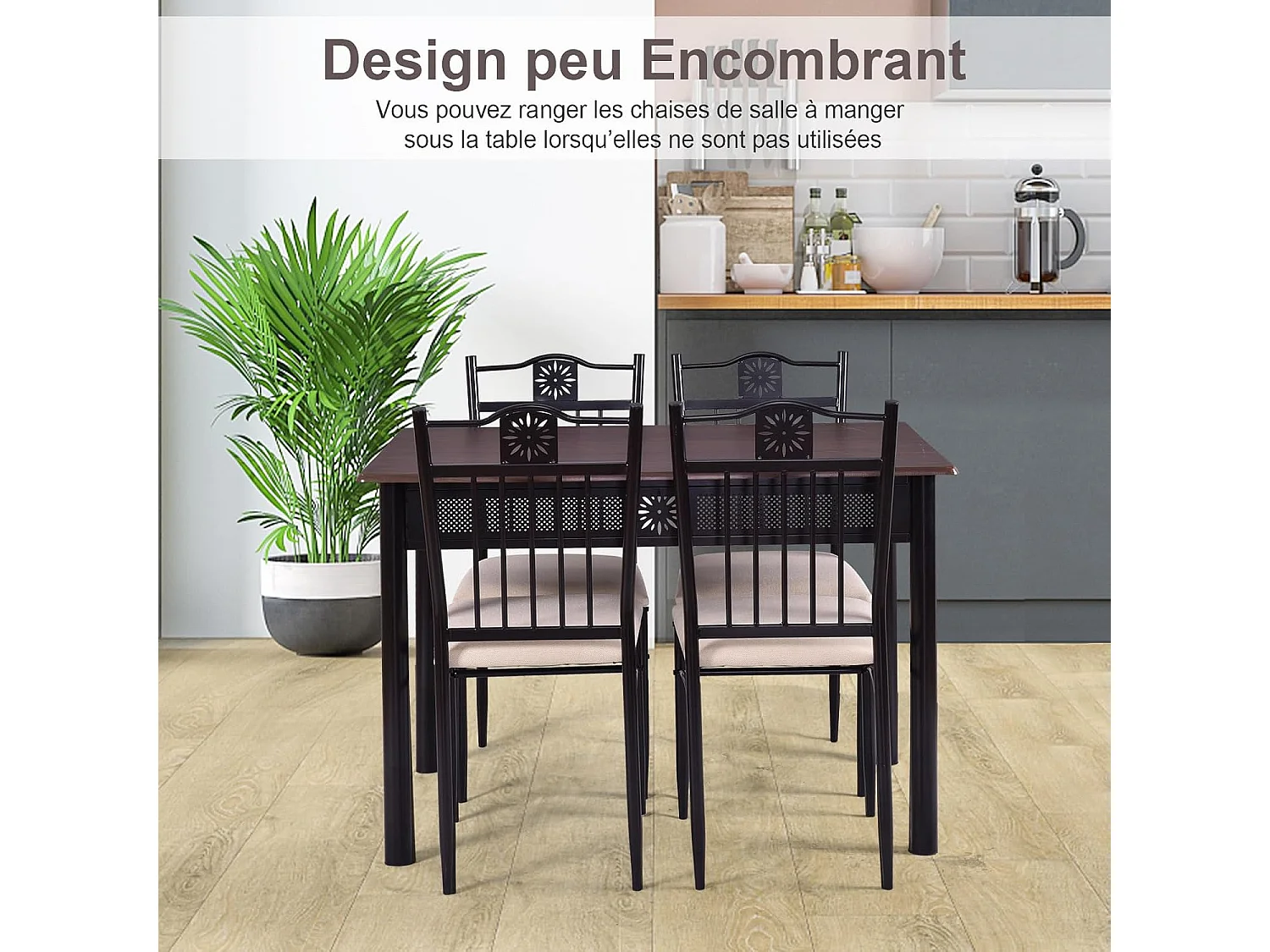 Table à Manger avec 4 Chaises, Ensemble Table et 4 Chaises Rembourrées, Cadre en Métal, Table Cuisine Rectangulaire 107x70cm pour Salle à Manger, Cuisine, Salon (Purple)