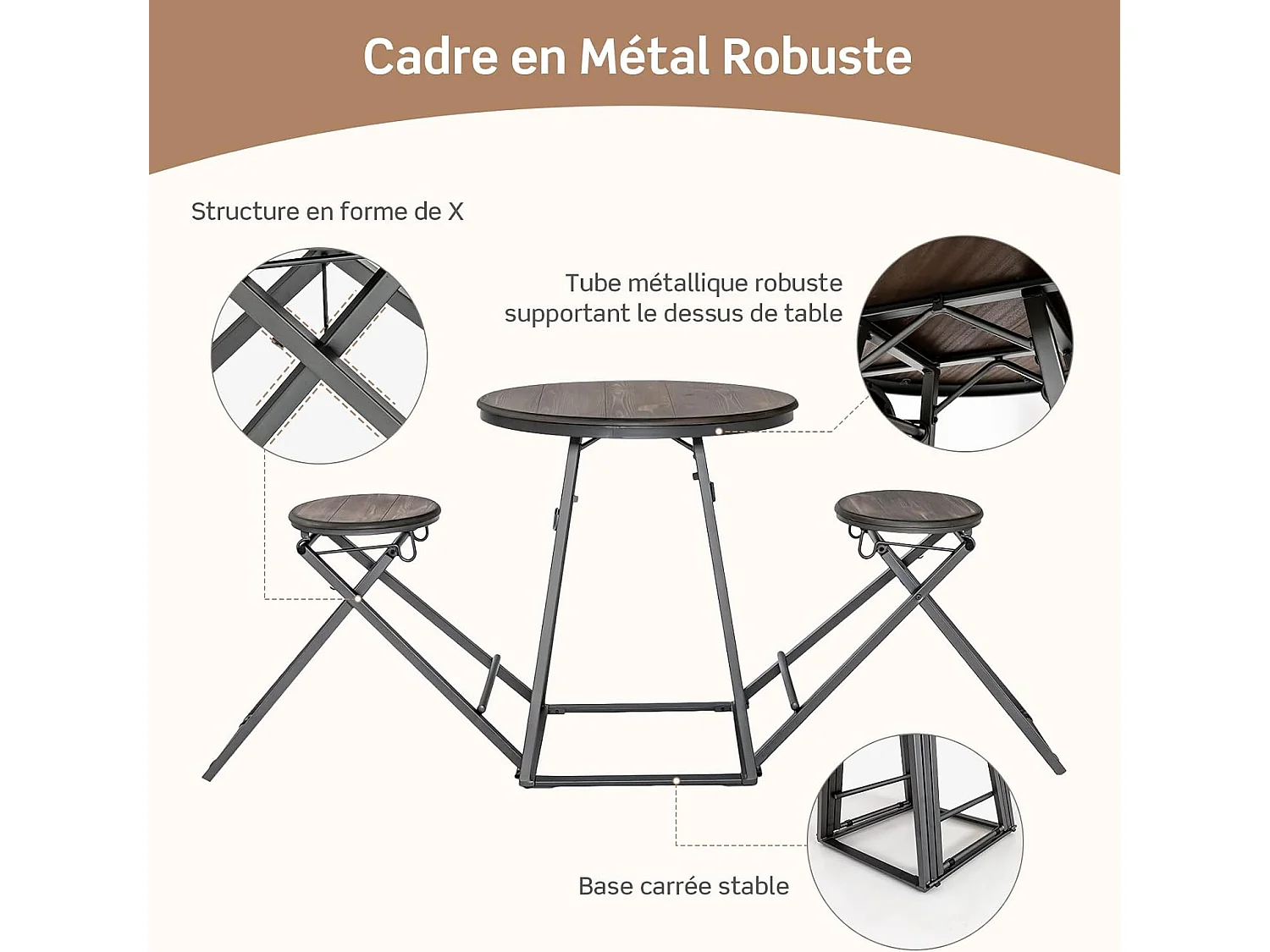 Table haute cuisine avec tabouret, industrielle pliable, mange debout 2 personnes