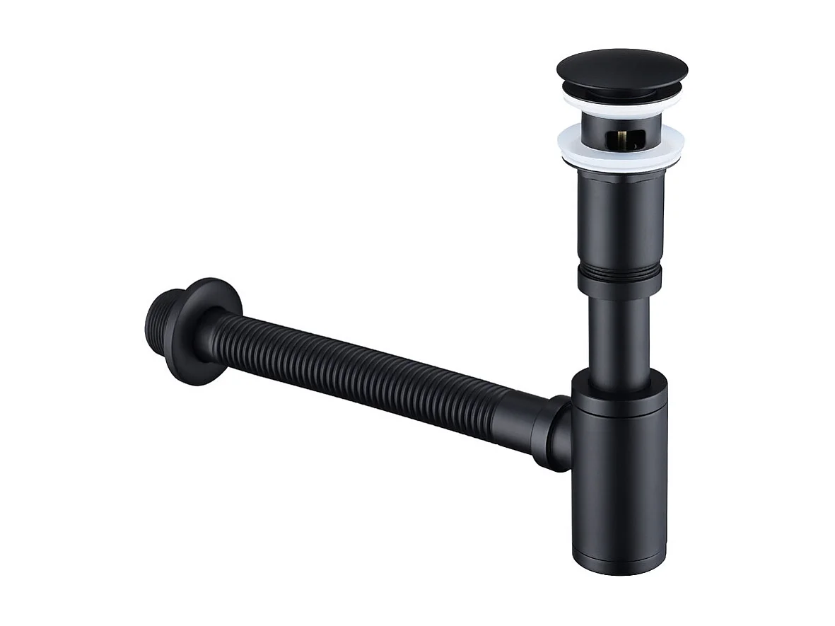 Siphon de Lavabo avec Bonde Siphon Universel et Bonde d'écoulement Salle de Bain pour Lavabo Noir Mat 1/4 x 30 mm Siphon Pop-up