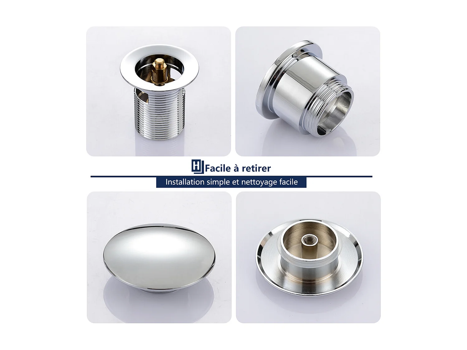 Homelody Bonde de Lavabo Bonde Pop-up avec Trop-plein Automatique Universelle en Cuivre Chromé Grande Evacuation