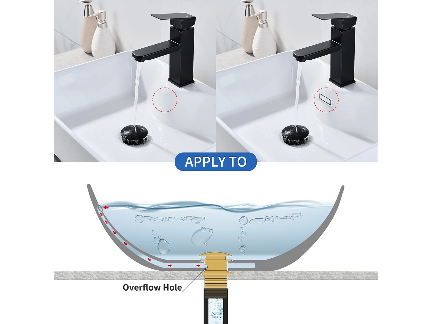 Bonde de Lavabo Bonde Pop-up avec Trop-plein Automatique Universelle Vidage pour Vasque et Lavabo Équipé Panier-filtre Noir G1-1-4"