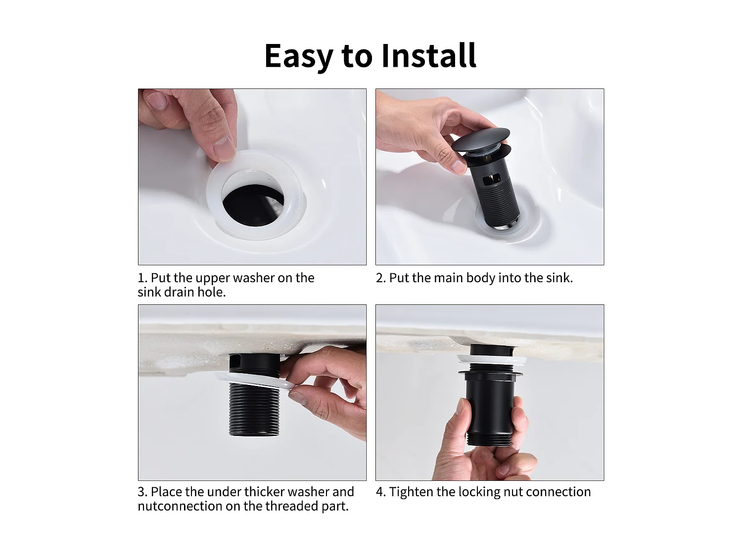 Bonde de Lavabo Bonde Pop-up avec Trop-plein Automatique Universelle Vidage pour Vasque et Lavabo Équipé Panier-filtre Noir G1-1-4"