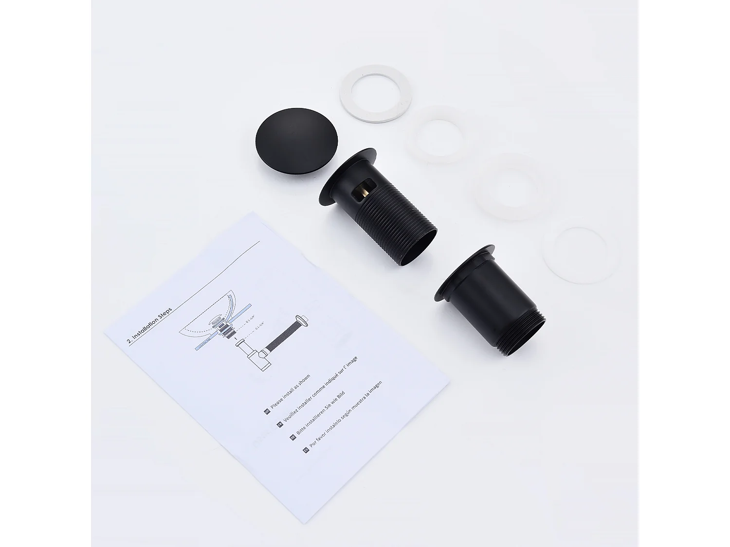 Bonde de Lavabo Bonde Pop-up avec Trop-plein Automatique Universelle Vidage pour Vasque et Lavabo Équipé Panier-filtre Noir G1-1-4"