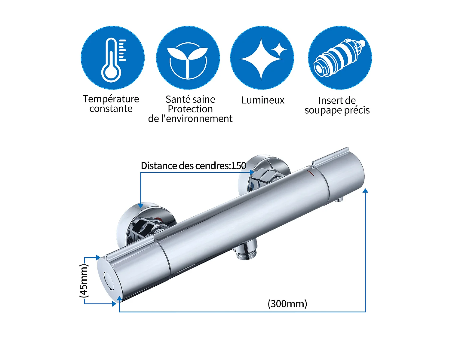 Mitigeur Thermostat Douche Robinet Mitigeur Douche pour Colonne de Douche Baignoire Robinetterie de Bain en Laiton Chromé