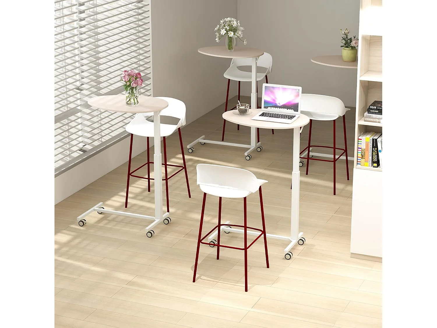 Table bar haute, table mange debout réglable 74-108 cm, roulettes verrouillables