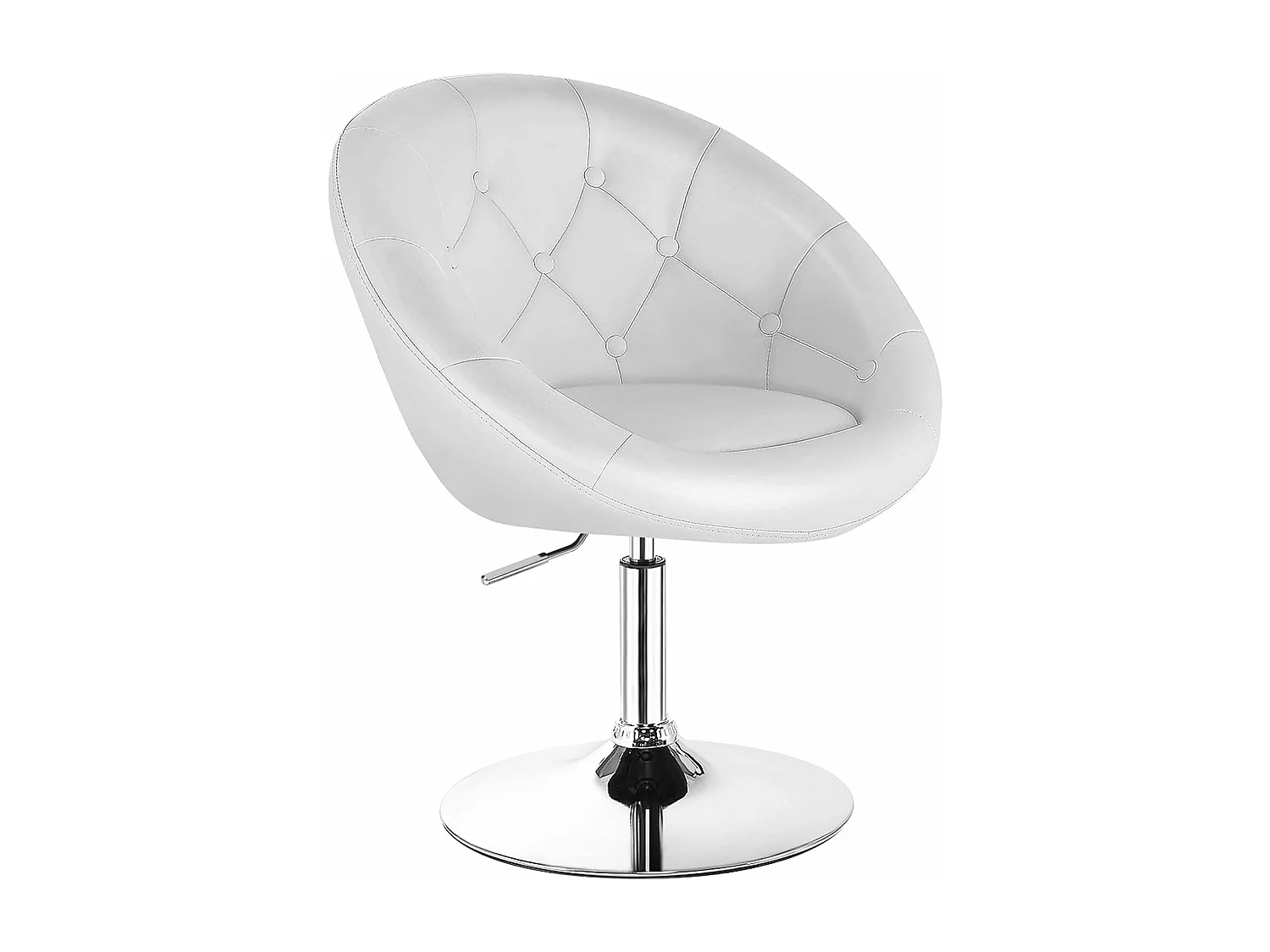 Chaise bureau sans roulettes pivotante, hauteur réglable 77-92cm, chaise pivotante blanc