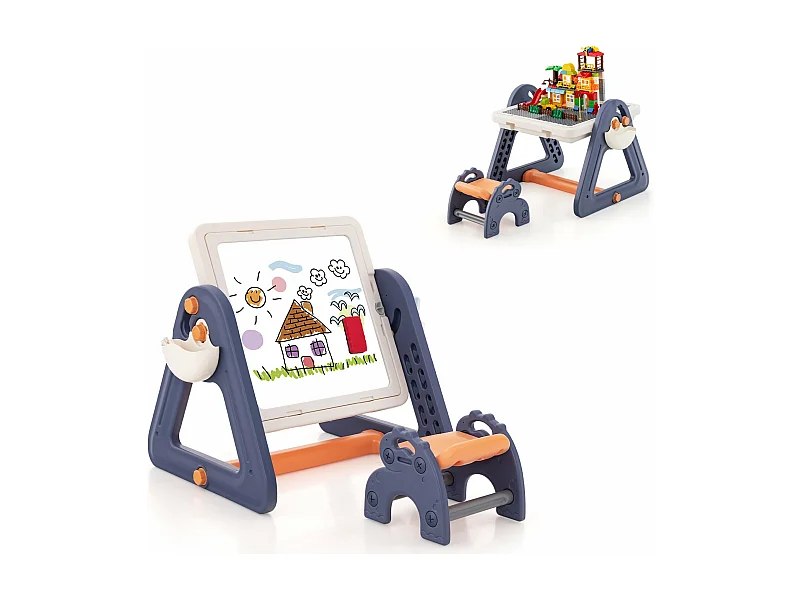 6 en 1 table enfant avec chaise et plateau double face & rotatif, charge 75kg