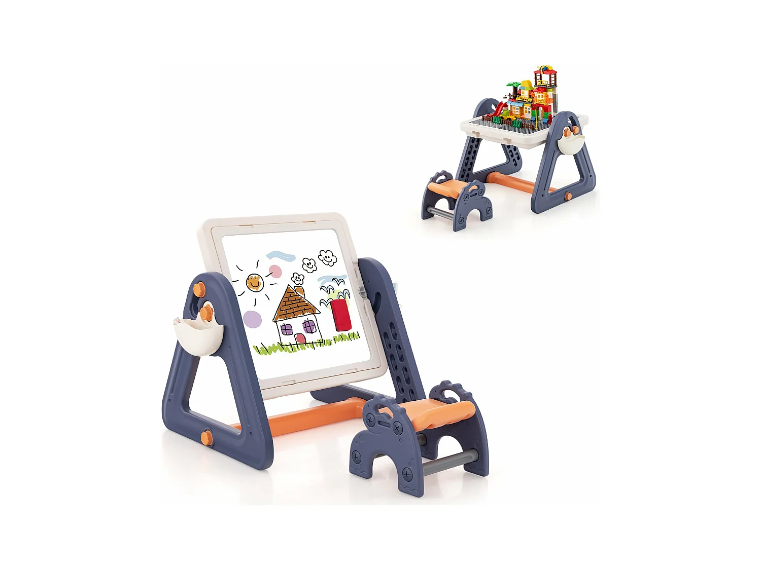 6 en 1 table enfant avec chaise et plateau double face & rotatif, charge 75kg