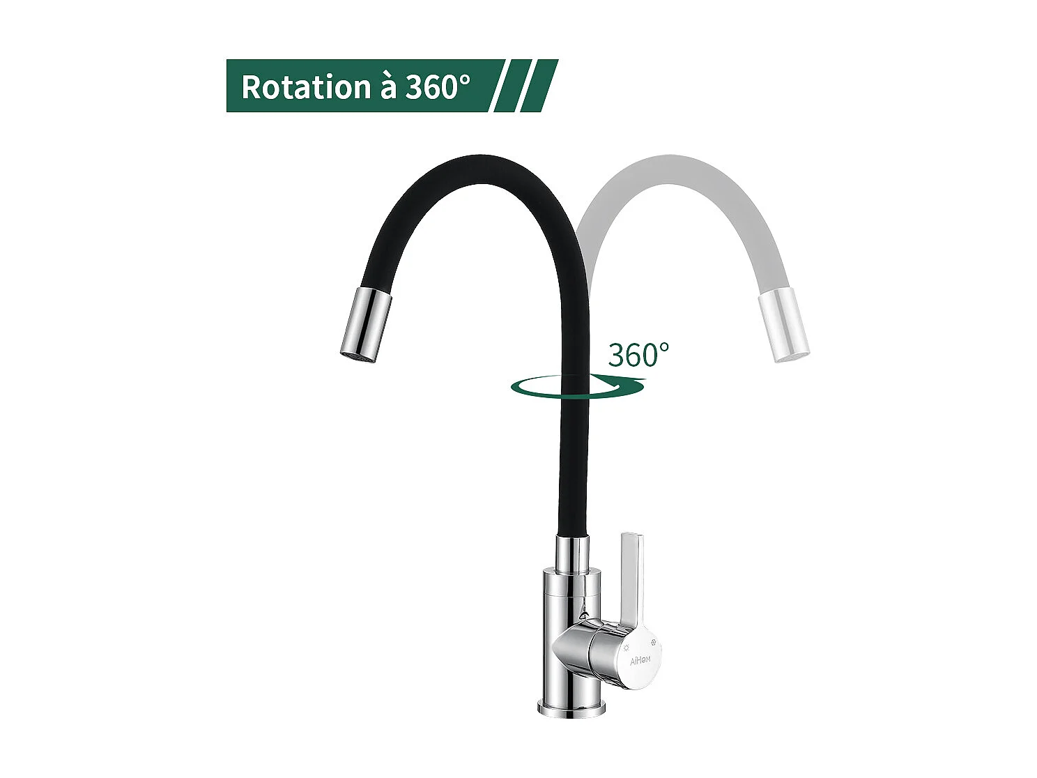 Robinet de Cuisine Mémoire de Forme Mitigeur d'évier Courbe en Silicone Noir Mitigeur Cuisine Flexion Arbitraire Pivotant 360° - AiHom