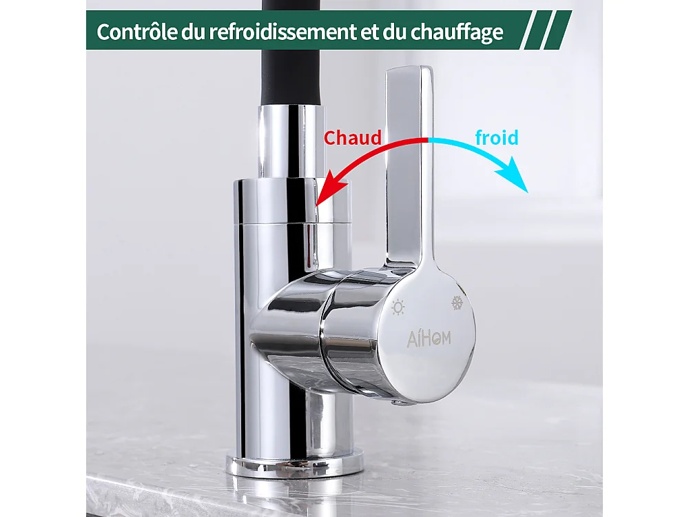 Robinet de Cuisine Mémoire de Forme Mitigeur d'évier Courbe en Silicone Noir Mitigeur Cuisine Flexion Arbitraire Pivotant 360° - AiHom