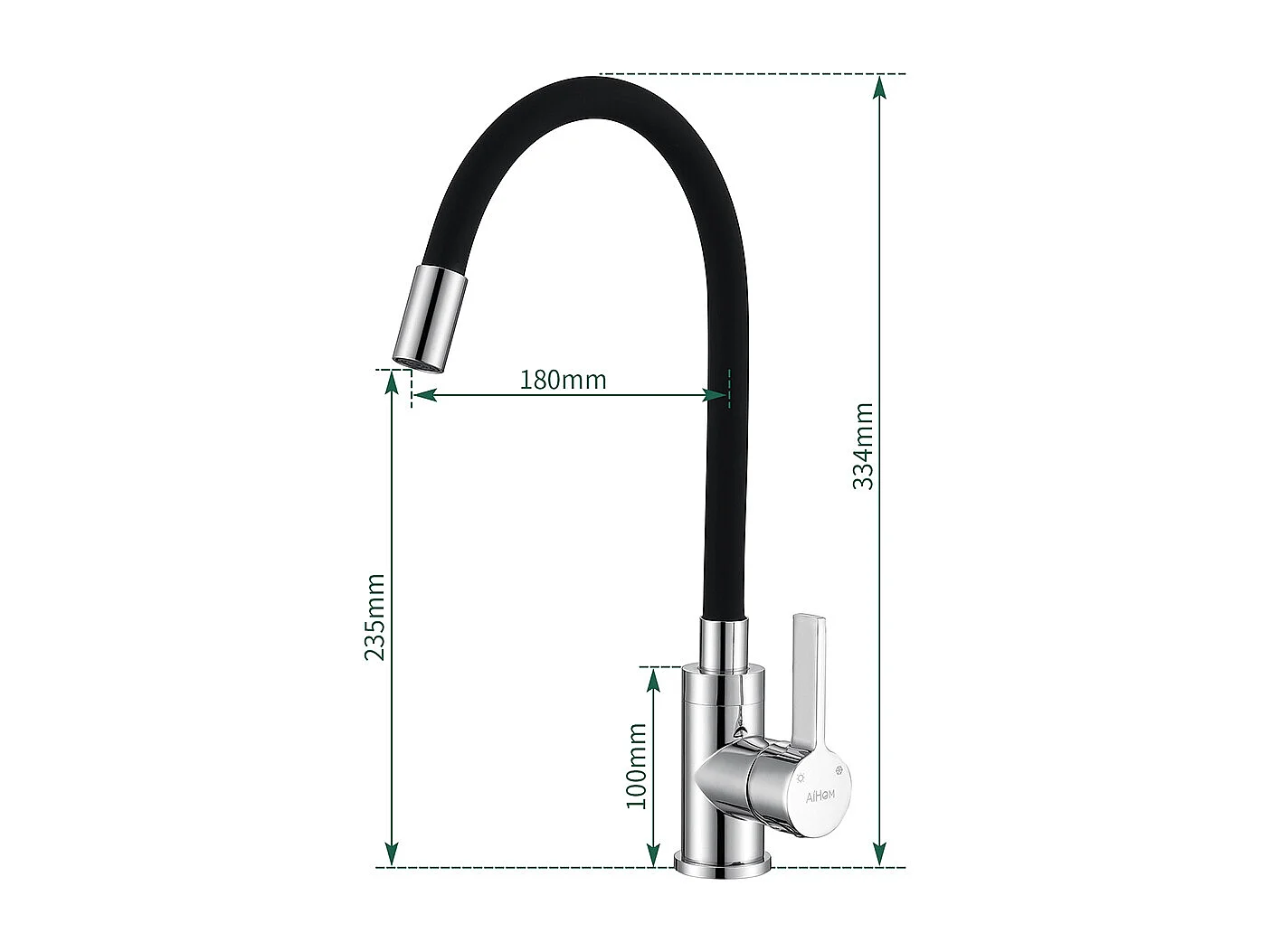 Robinet de Cuisine Mémoire de Forme Mitigeur d'évier Courbe en Silicone Noir Mitigeur Cuisine Flexion Arbitraire Pivotant 360° - AiHom