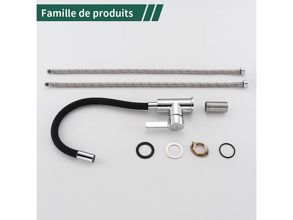 Robinet de Cuisine Mémoire de Forme Mitigeur d'évier Courbe en Silicone Noir Mitigeur Cuisine Flexion Arbitraire Pivotant 360° - AiHom