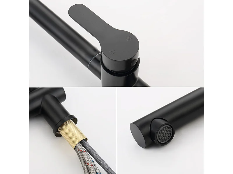 Mitigeur Cuisine Noir avec Douchette Extractible, Robinet Douchette d'évier Extractible Pivotant à 360°, Mitigeur Monocommande pour évier de Cuisine