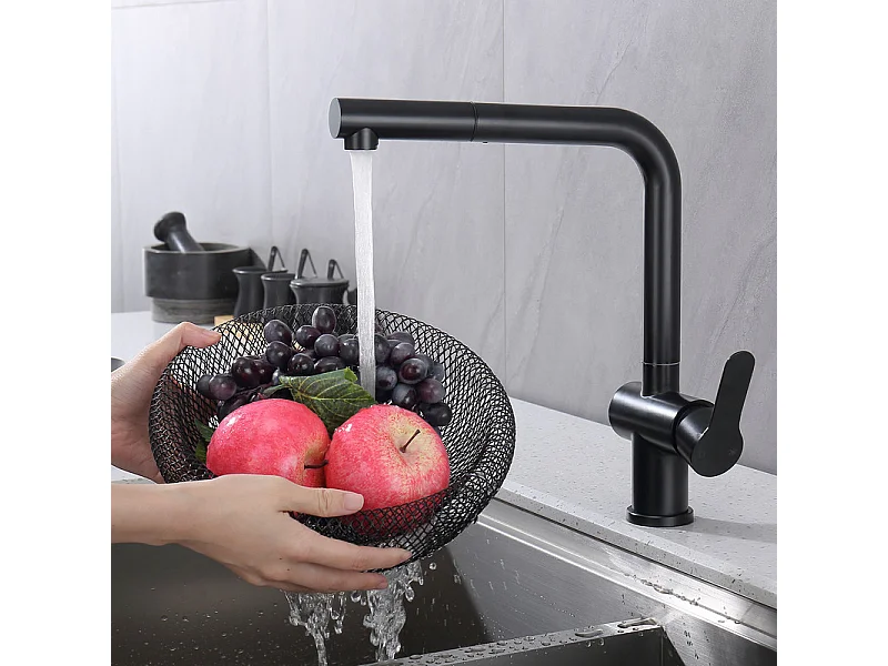 Mitigeur Cuisine Noir avec Douchette Extractible, Robinet Douchette d'évier Extractible Pivotant à 360°, Mitigeur Monocommande pour évier de Cuisine