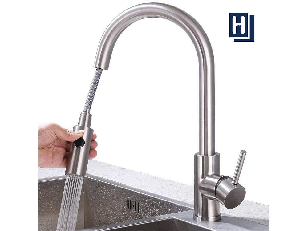 Robinet de Cuisine avec Douchette Extractible Mitigeur d'évier Bec Rotatif 360° Robinet en Acier Nickel Brossé Mitigeur de Cuisine- HOMELODY