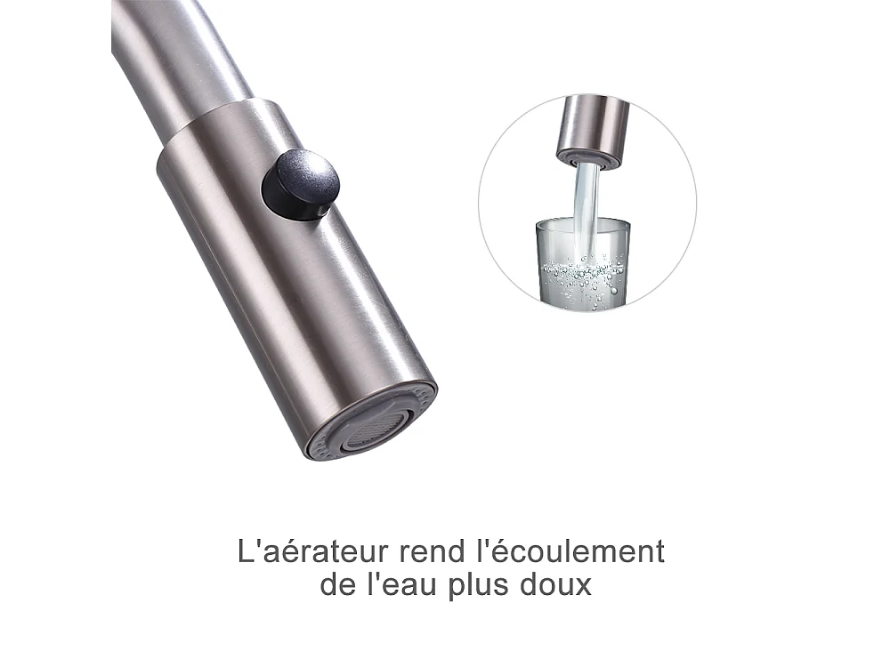 Robinet de Cuisine avec Douchette Extractible Mitigeur d'évier Bec Rotatif 360° Robinet en Acier Nickel Brossé Mitigeur de Cuisine- HOMELODY