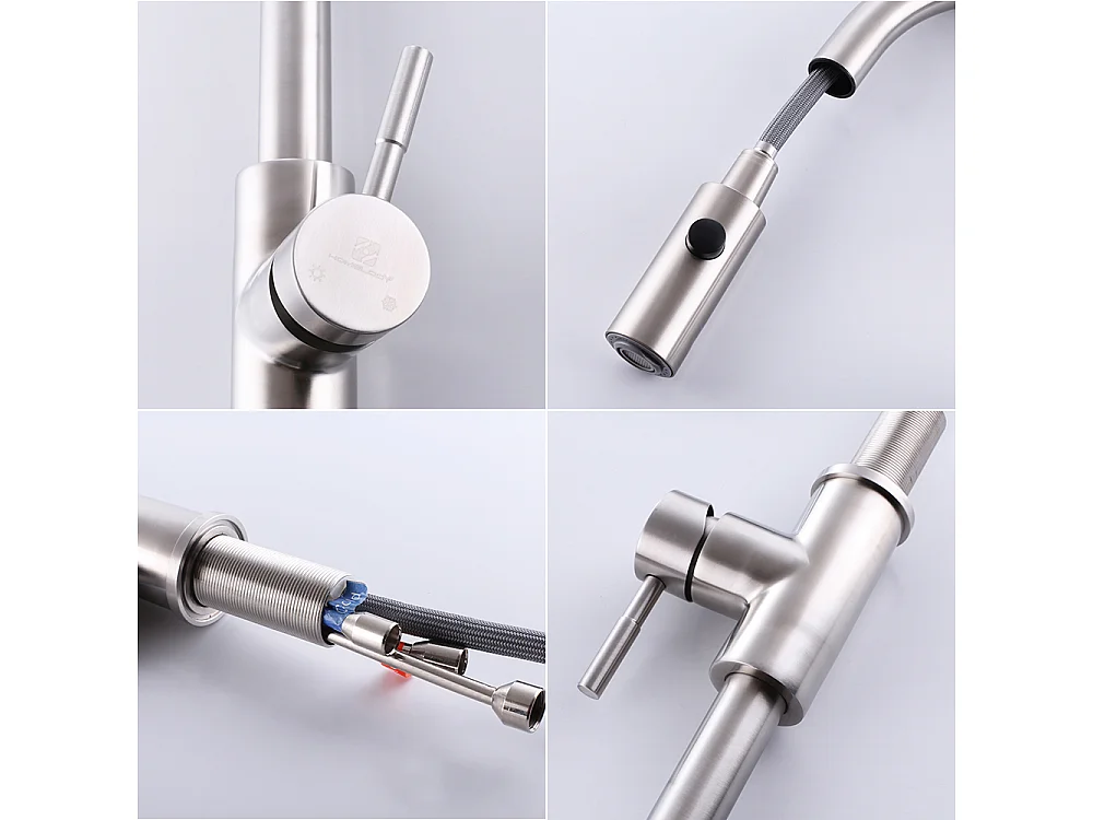 Robinet de Cuisine avec Douchette Extractible Mitigeur d'évier Bec Rotatif 360° Robinet en Acier Nickel Brossé Mitigeur de Cuisine- HOMELODY