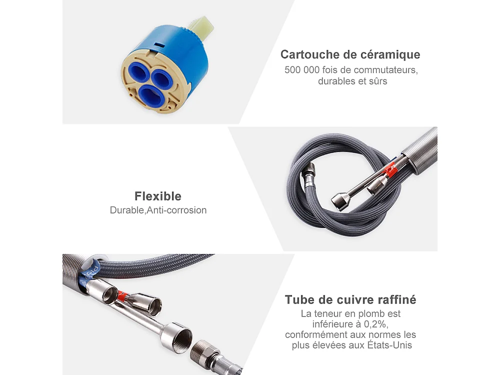 Robinet de Cuisine avec Douchette Extractible Mitigeur d'évier Bec Rotatif 360° Robinet en Acier Nickel Brossé Mitigeur de Cuisine- HOMELODY