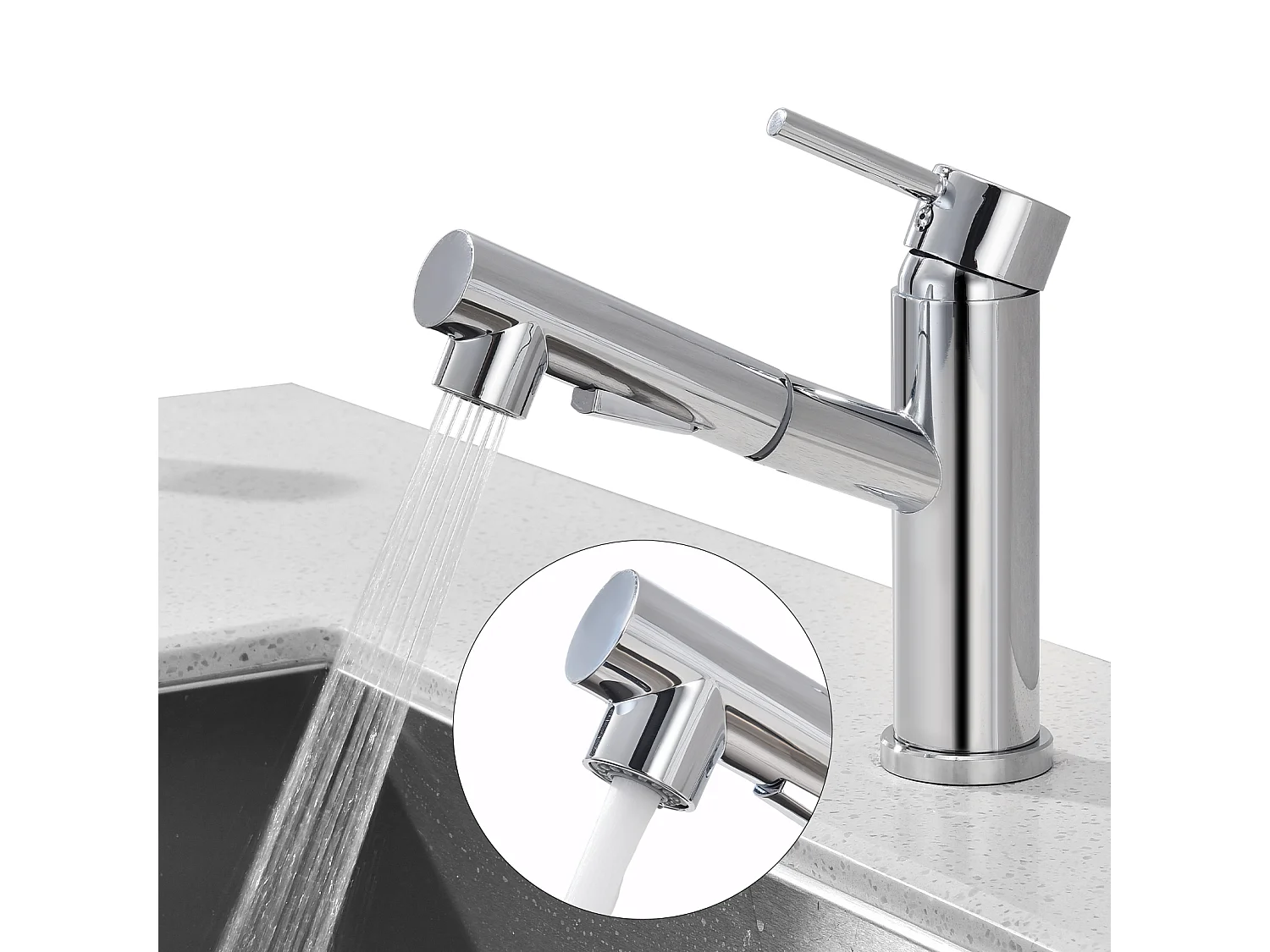 Robinet de Cuisine avec Douchette Extractible 2 Jets au Choix Mitigeur Cuisine d'évier Chromé Laiton - Homelody