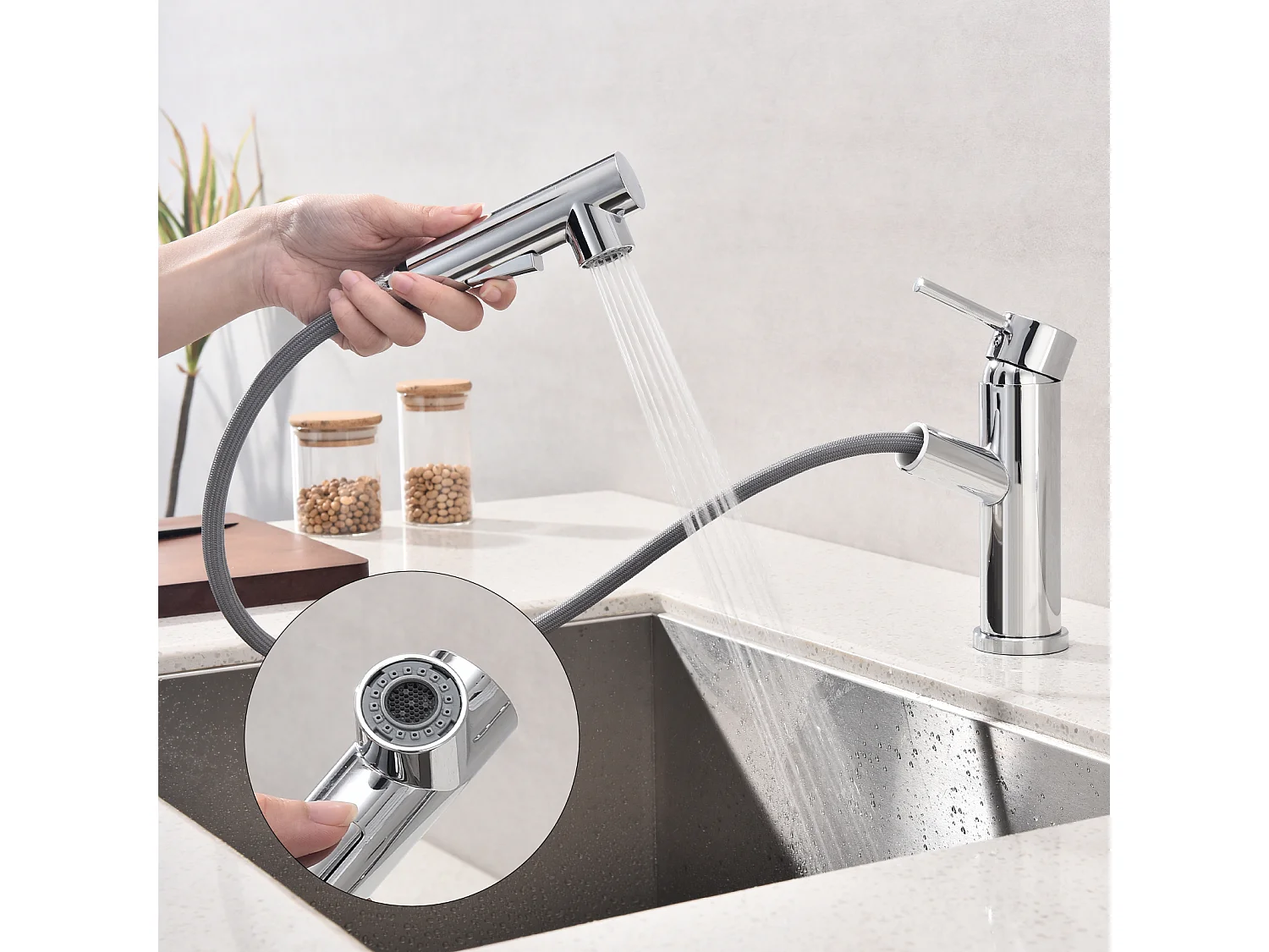 Robinet de Cuisine avec Douchette Extractible 2 Jets au Choix Mitigeur Cuisine d'évier Chromé Laiton - Homelody