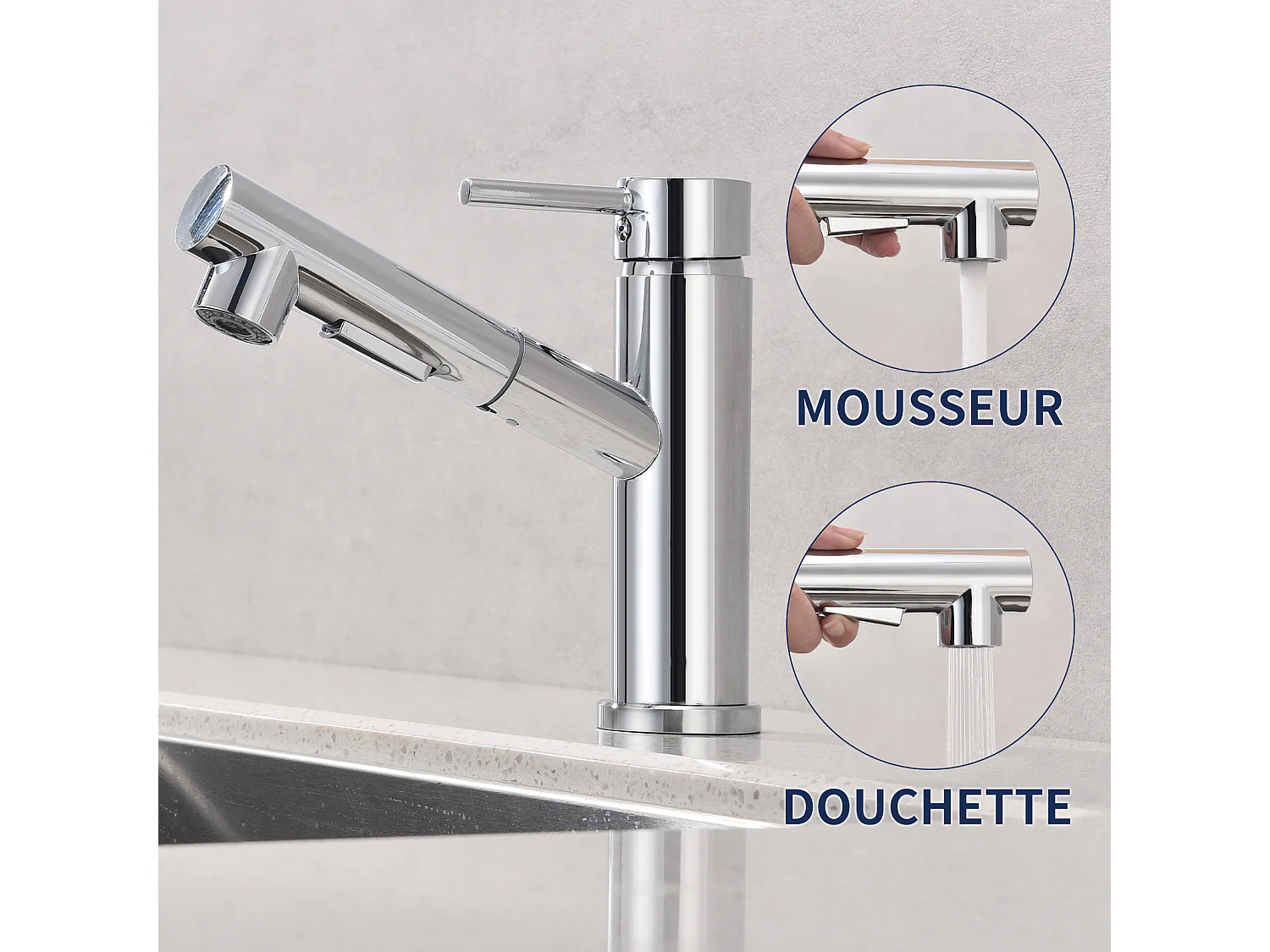 Robinet de Cuisine avec Douchette Extractible 2 Jets au Choix Mitigeur Cuisine d'évier Chromé Laiton - Homelody