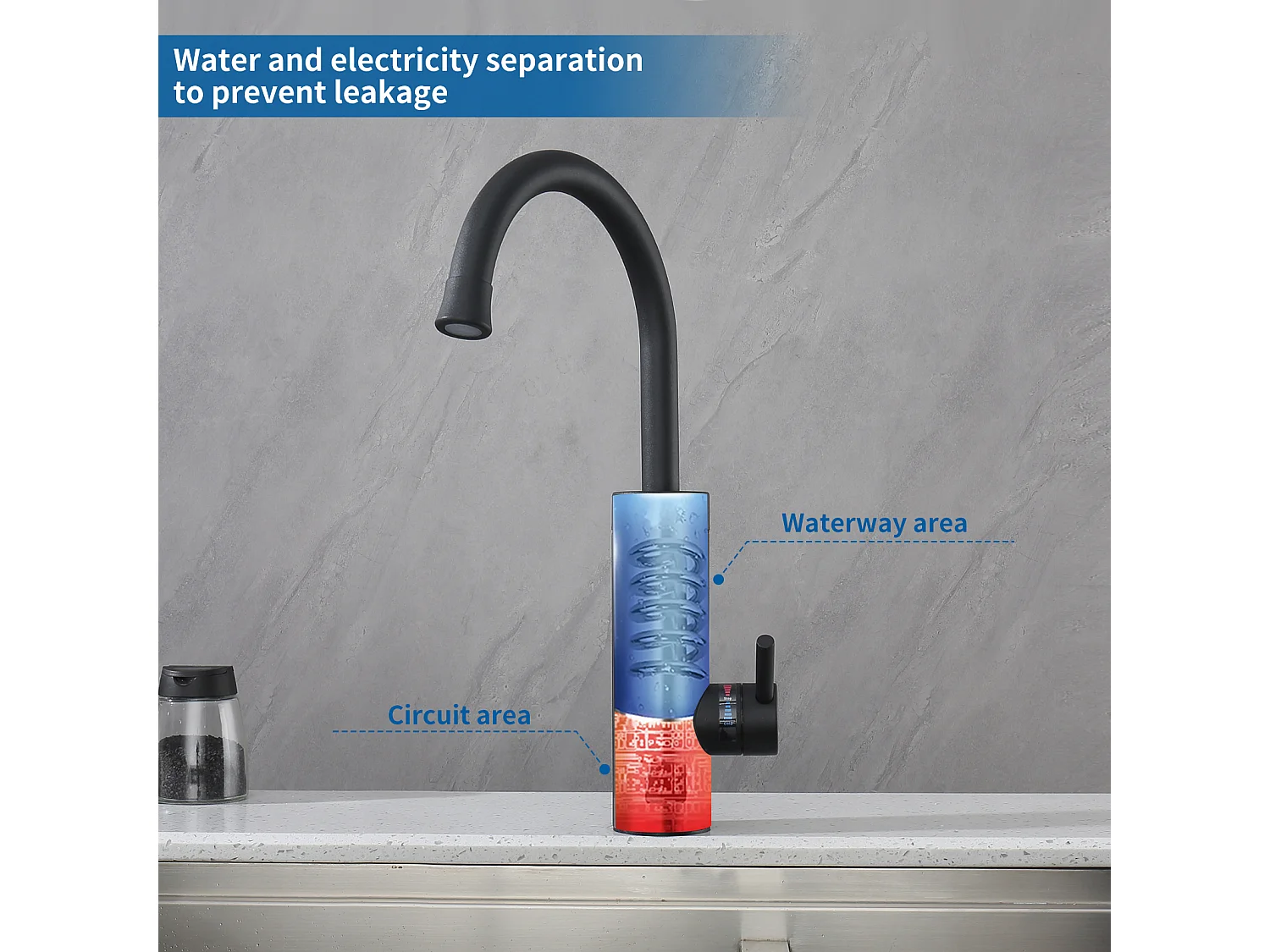 Robinet de Cuisine Électrique 3kW pour Lavabo ou Évier Robinet LED avec Chauffe-eau Instantané Mitigeur Noir Rotatif 360°