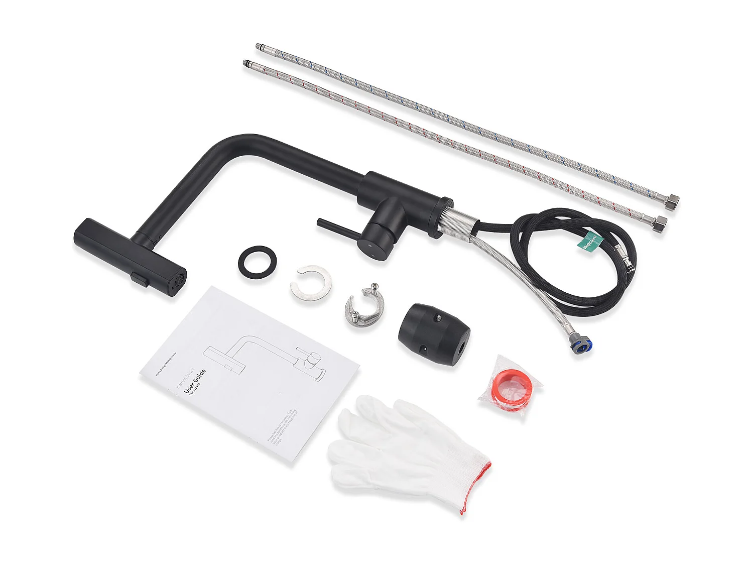 Robinet de Cuisine Noir avec Douchette Extracible Mitigeur d'Évier à 3 Modes de Pulvérisation Robinet de Cuisine Monocommande, Rotatif à 360 °