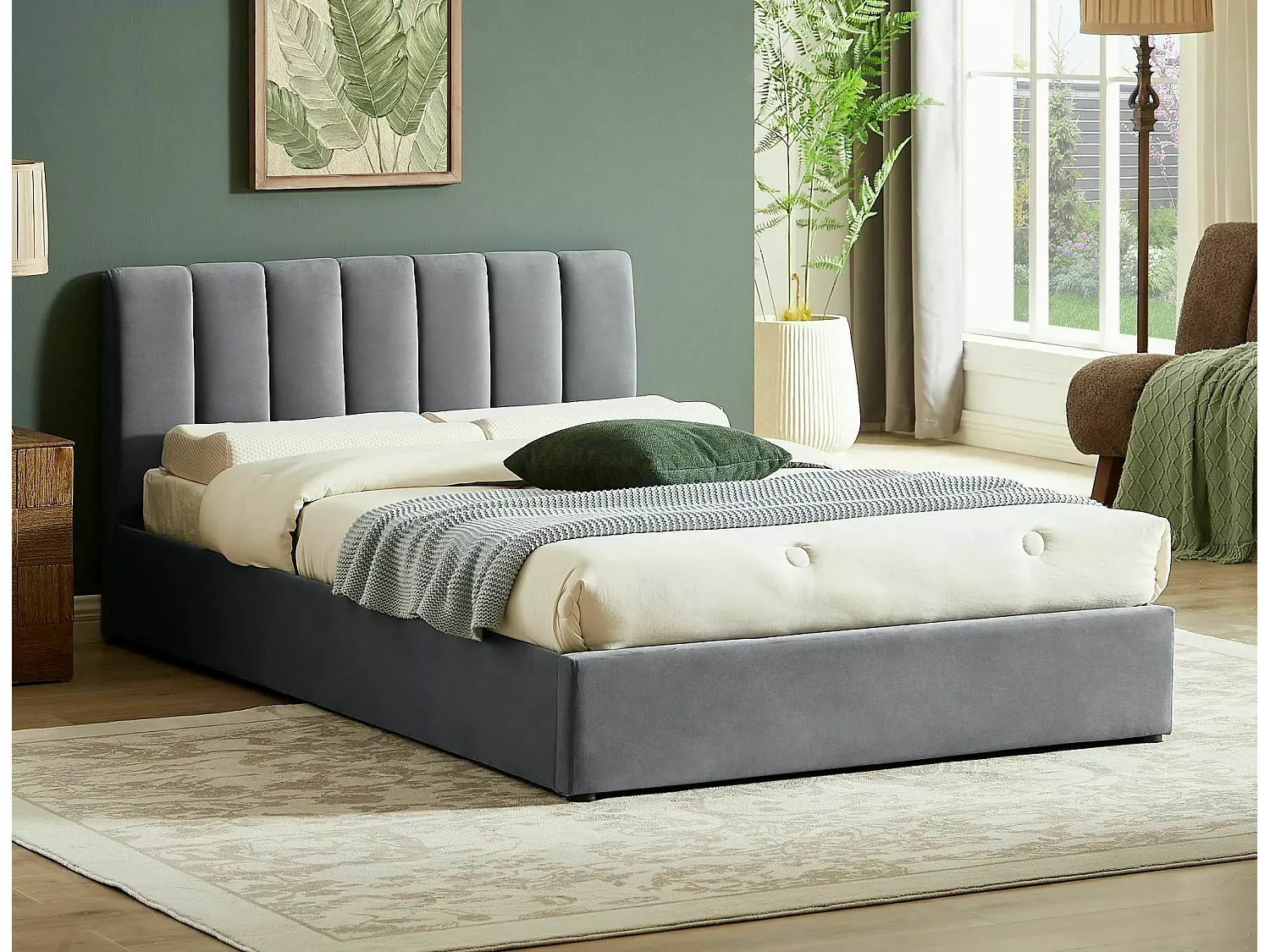 Bett Montreal M (160x200)/Samtstoffbezug/Grau