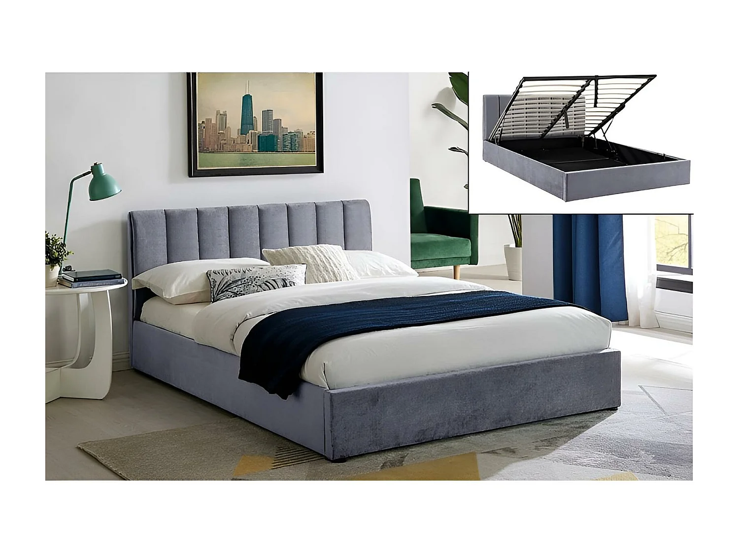 Lit Montreal M (160x200)/Tissu-Velorus/Gris