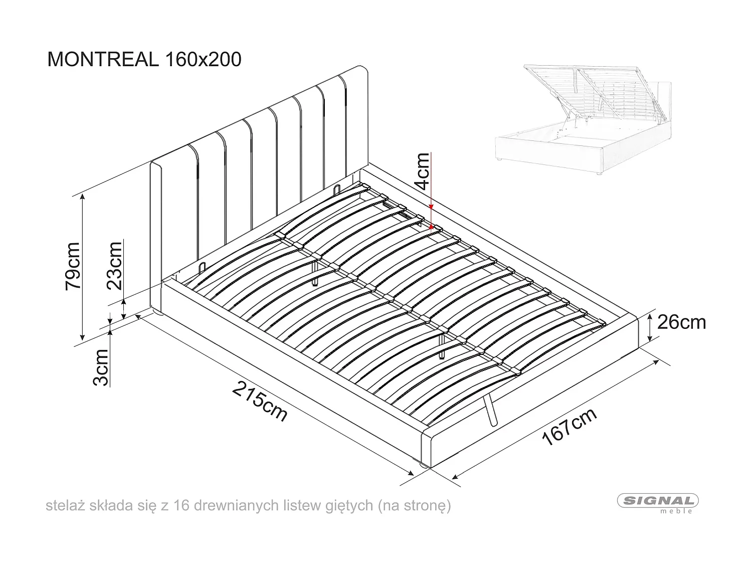 Lit Montreal M (160x200)/Tissu-Velorus/Gris