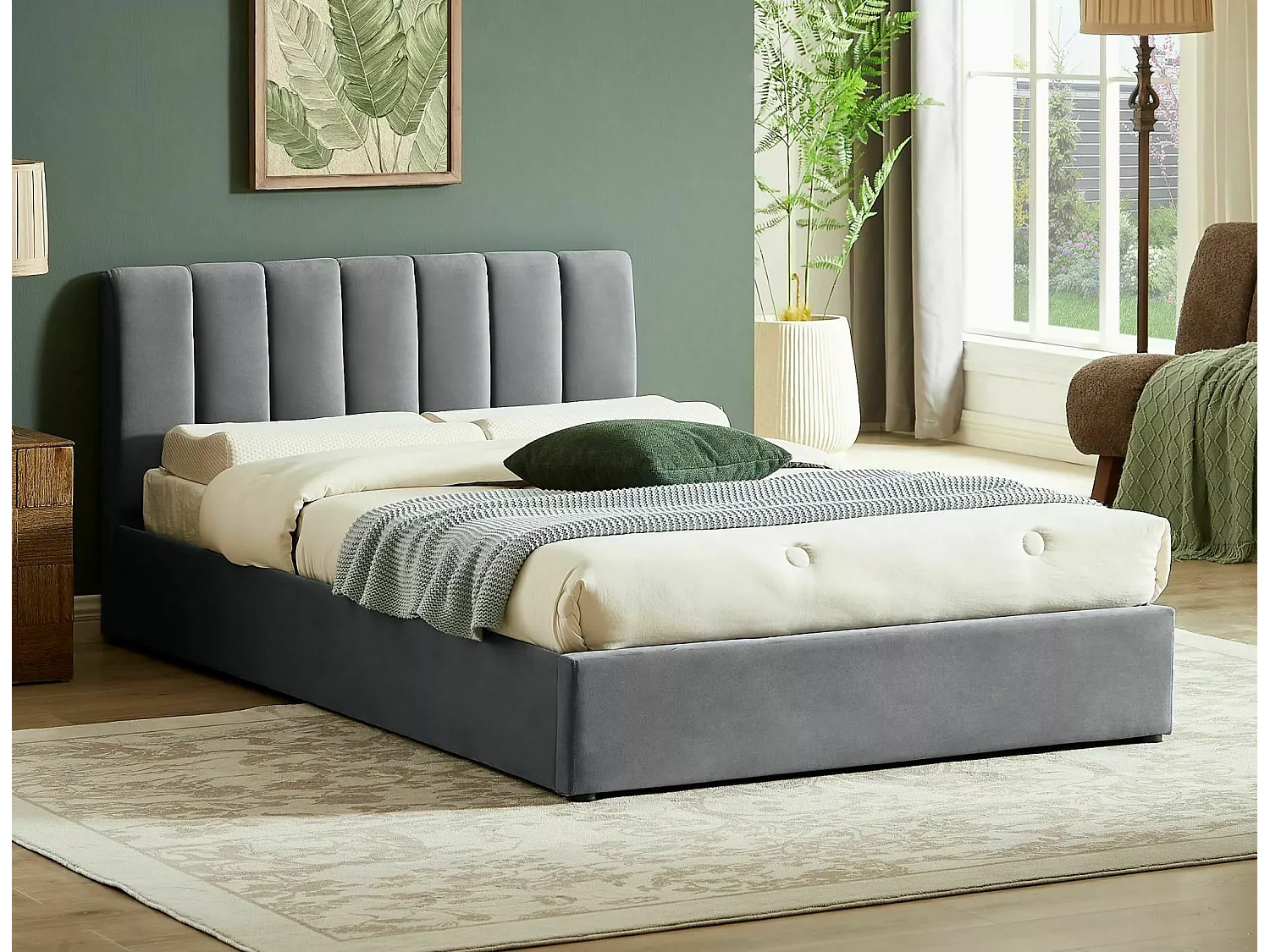 Bett Montreal M (160x200)/Samtstoffbezug/Grau