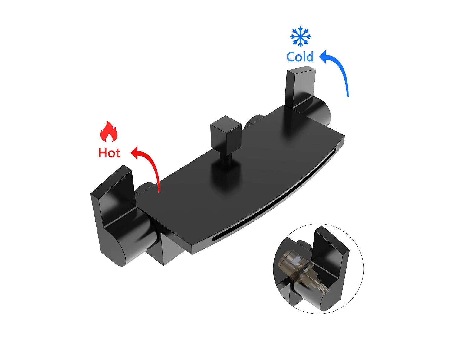 Mitigeur de Baignoire Cascade Robinet de Baignoire Mural avec Douchette à Main et Flexible de douche 1,5M, Laiton Noir Mat