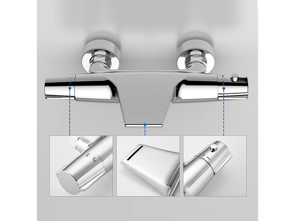 Robinet de Baignoire Cascade Mitigeur Thermostatique de Douche pour Baignoire Robinet de Douche Laiton Chromé Design Elégant