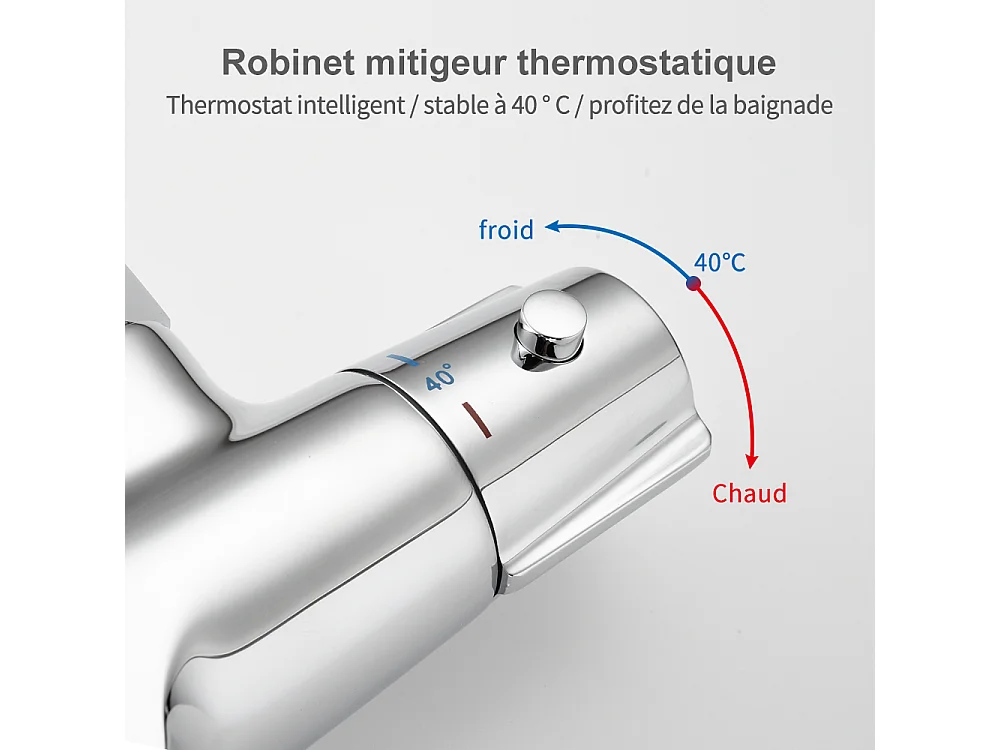 Robinet de Baignoire Cascade Mitigeur Thermostatique de Douche pour Baignoire Robinet de Douche Laiton Chromé Design Elégant