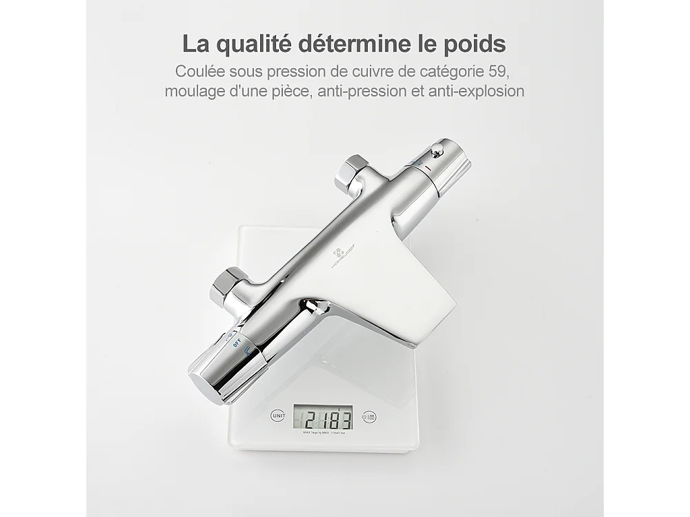 Robinet de Baignoire Cascade Mitigeur Thermostatique de Douche pour Baignoire Robinet de Douche Laiton Chromé Design Elégant