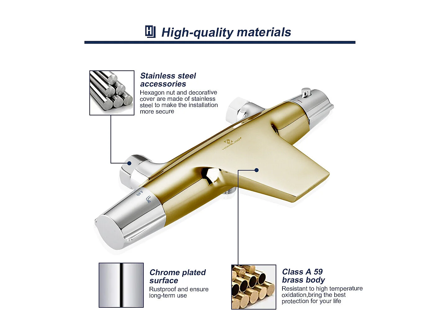 Robinet de Baignoire Cascade Mitigeur Thermostatique de Douche pour Baignoire Robinet de Douche Laiton Chromé Design Elégant