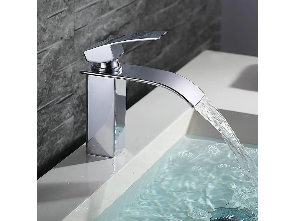 Robinet Salle de Bain Cascade Mitigeur de Lavabo en Laiton Robinet à Deux Voies Chromé